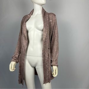 Reebok Open Front Cardigan knit sweater Belted Pink Gray Size L